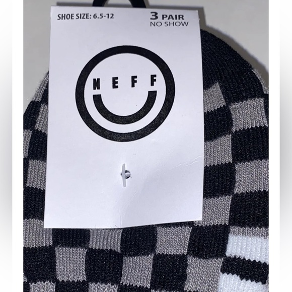 Neff No Show Socks 3 Pair Men 6.5-12 Gray Black w Logo Checkered Skate BMX Ride - Picture 2 of 12